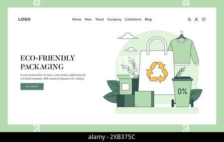 Eco-friendly packaging concept. An illustration featuring reusable bags, recycle symbols, and sustainable materials. Promoting environmental responsibility in retail. Vector illustration. Stock Vector