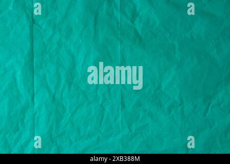 Green wrinkled dirty plastic bag grunge background. Used shopping bag texture. Stock Photo