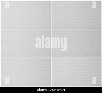 Recycled white packing striped cardboard six 4k backgrounds set. Subtle light paper sheet texture. Grunge backdrop. Stock Photo