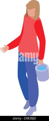 Female farmer is holding a bucket full of water, ready to water her crops Stock Vector