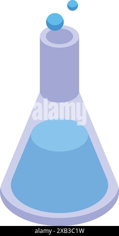 Erlenmeyer flask with a blue liquid is shown, with bubbles rising to the top, suggesting a chemical reaction in progress Stock Vector