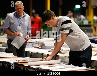 Votes are counted at the Royal Dublin Society for the European elections. Picture date: Monday June 10, 2024. Stock Photo