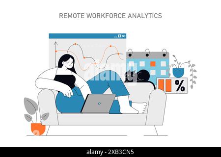 Remote Workforce Analytics concept Employee comfortably working from ...