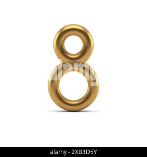 Eight golden balloon greeting festive holiday number decor element 3d icon realistic vector illustration. Metallic mathematics numeral count curves si Stock Vector