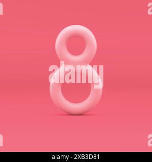 Pink eight 3d symbol abstract infinity glossy balloon 8 March festive celebrate realistic vector illustration. Elegant numeral art greeting object cur Stock Vector