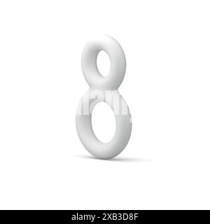 Eight white numeral curves symbol greeting holiday decor element minimalist 3d icon realistic vector illustration. Premium mathematical counting 8 num Stock Vector