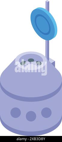 Space capsule is floating in the vast expanse of space, its open hatch revealing a glimpse inside Stock Vector
