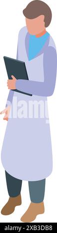 Male pharmacist with clipboard taking notes wearing lab coat isometric 3d Stock Vector