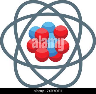 Atomic model orbiting electrons protons neutrons nucleus physics chemistry science Stock Vector