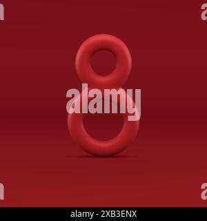 Eight red number balloon decor element for anniversary holiday 8 March celebration 3d realistic vector illustration. International Women's Day traditi Stock Vector