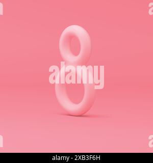 Pink eight number anniversary birthday Women's Day celebrate 3d balloon realistic vector illustration. Infinity abstract font holiday greeting decor e Stock Vector
