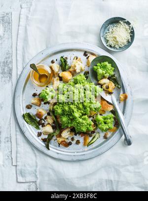 Roasted broccoli with cauliflower in plate Stock Photo