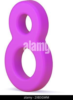 Purple eight number International Women's Day greeting curves decor element 3d icon realistic vector illustration. Violet traditional female holiday m Stock Vector