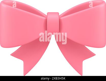 Pink festive bow holiday greeting elegant cute tied decor element 3d icon realistic vector illustration. Congratulations Christmas birthday anniversar Stock Vector