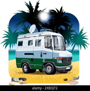 Vector cartoon camper mobile home. Available eps-10 vector format separated by groups with transparency effects for one-click recolor Stock Vector