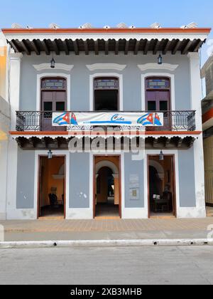 372 Casa Natal Carlos Manuel Cespedes Birthplace Museum SE facade along Maceo Street, city's only remaining two-story colonial house. Bayamo-Cuba. Stock Photo
