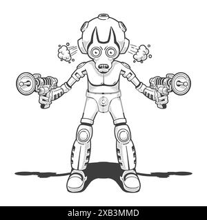 Cartoon Alien with two blasters in his hands Stock Vector