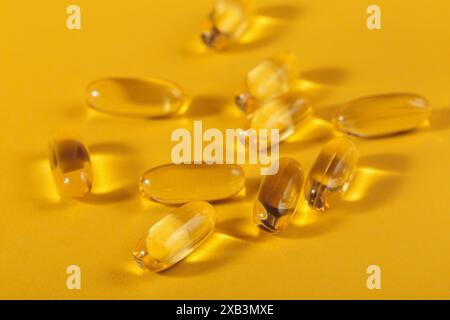 Oil filled capsules of food supplements Stock Photo