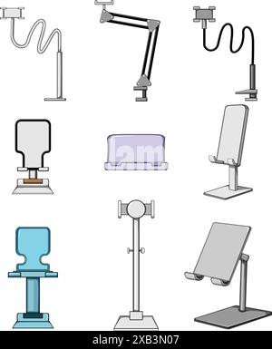 table phone holder set cartoon vector illustration Stock Vector