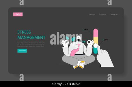 Soft Skills concept. Illustration of a person in a meditative pose with stress level indicators, promoting emotional intelligence. Vector illustration. Stock Vector