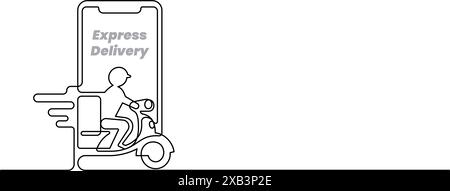 express delivery courier service with smart phone mobile app one line continuous simplicity illustration Stock Vector