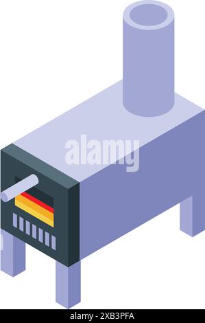 German stove burning with yellow and red fire, polluting the air with smoke Stock Vector