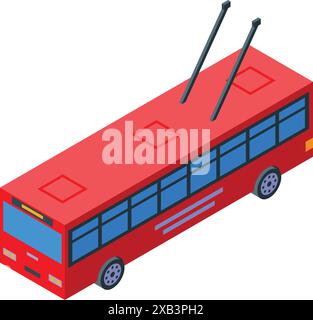 Red trolleybus driving through city streets, public transport isometric illustration Stock Vector