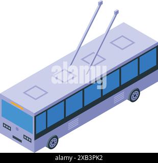 Modern trolleybus driving through city street with overhead lines isometric icon 3d Stock Vector