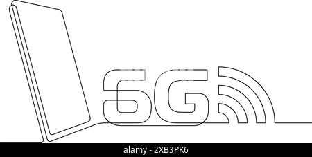 6g internet technology high speed mobile phone internet concept in one line continuous vector illustration Stock Vector