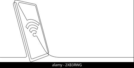 wifi internet hotspot technology telecommunication smartphone one line continuous vector illustration minimalism Stock Vector