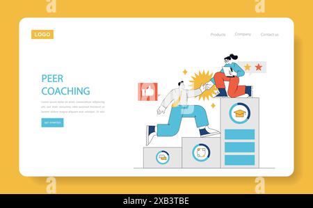 Soft Skills Training concept. Interactive peer coaching session with individuals engaging in collaborative development. Personal growth through partner feedback. Vector illustration. Stock Vector