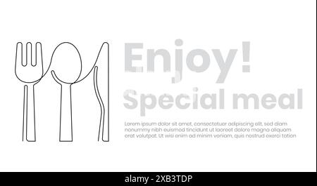 spoon fork and knife one line icon continuous decoration advertisement artwork for restaurant,cafe,shop minimalism concept Stock Vector