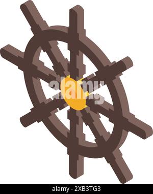 Ship steering wheel for controlling the direction of a boat isometric illustration Stock Vector