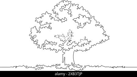Line Drawing Learning Tree tree of knowledge vector illustration. One line drawing style hand ...