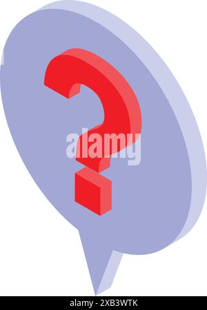 Red question mark is displayed on a blue speech bubble, a 3d illustration on a white background Stock Vector