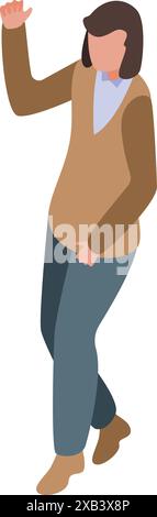 Young man is walking and waving with his right hand raised Stock Vector