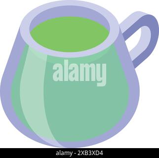 Green matcha tea in beautiful cup with handle is shown on white background in isometric view Stock Vector