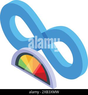 Blue infinity symbol with colorful speedometer showing increasing levels of performance Stock Vector