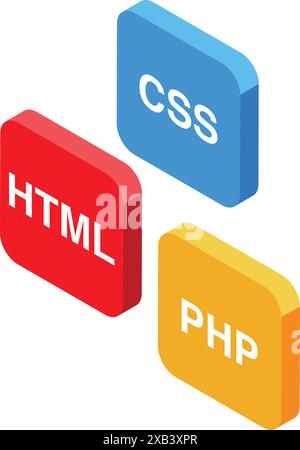 Colorful isometric cubes representing front end and back end web development Stock Vector