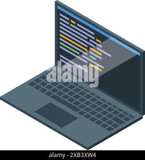 Modern laptop showing programming code on the screen in isometric view Stock Vector