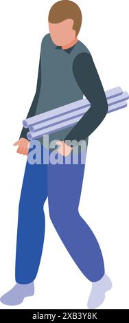 Architect walking and holding blueprints under arm isometric illustration Stock Vector