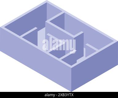 Isometric view of an empty room plan with walls representing a complex maze Stock Vector