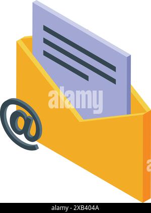 Open yellow envelope containing a letter with at symbol, representing email marketing campaign Stock Vector