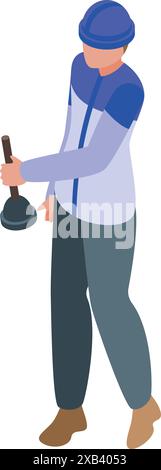 Plumber in uniform is holding a plunger and walking Stock Vector