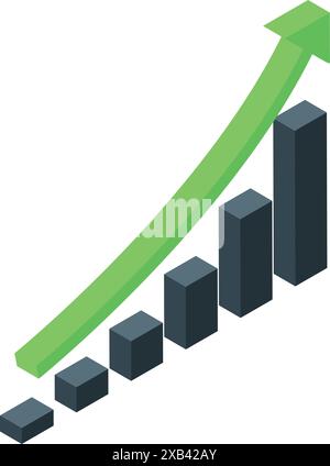 Green arrow is increasing over a bar graph, representing positive business growth Stock Vector