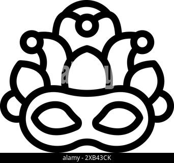 Traditional venetian carnival mask with jester hat featuring three bells and decorated with round elements Stock Vector
