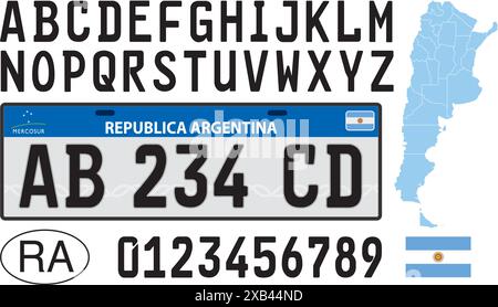 Argentina car license plate, letters, numbers and symbols, Mercosur style, vector illustration Stock Vector