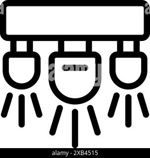 Line icon of three ceiling lamps hanging on a straight line, lighting equipment for home or office Stock Vector