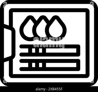 Black and white icon of a tablet showing water tank level with control panel and three drops icon Stock Vector