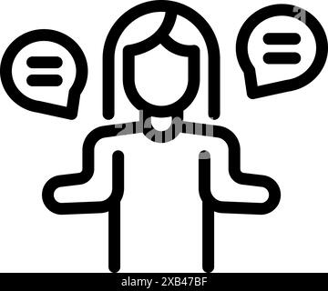 Businesswoman making decision choosing from three different options, business concept line icon Stock Vector